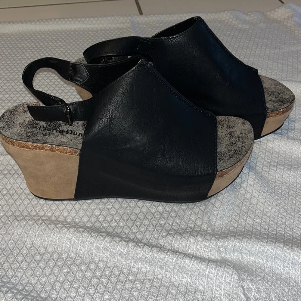 Pierre Dumas | Black Marbled Hester Wedge Peep-Toe Sandal - Women - Picture 10 of 12